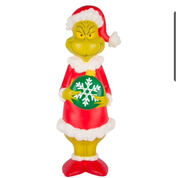 Grinch Christmas Yard Decoration Lighted Santa Hat Snowflake Ornament Blow Mold - Picture 2 of 6